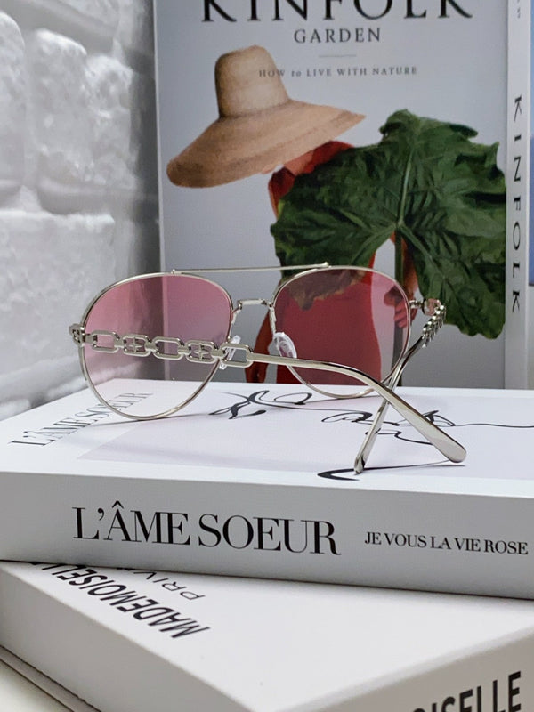 CHAIN PILOT SUNGLASS 581380 IN SILVER METAL PINK SMOKE LENSES