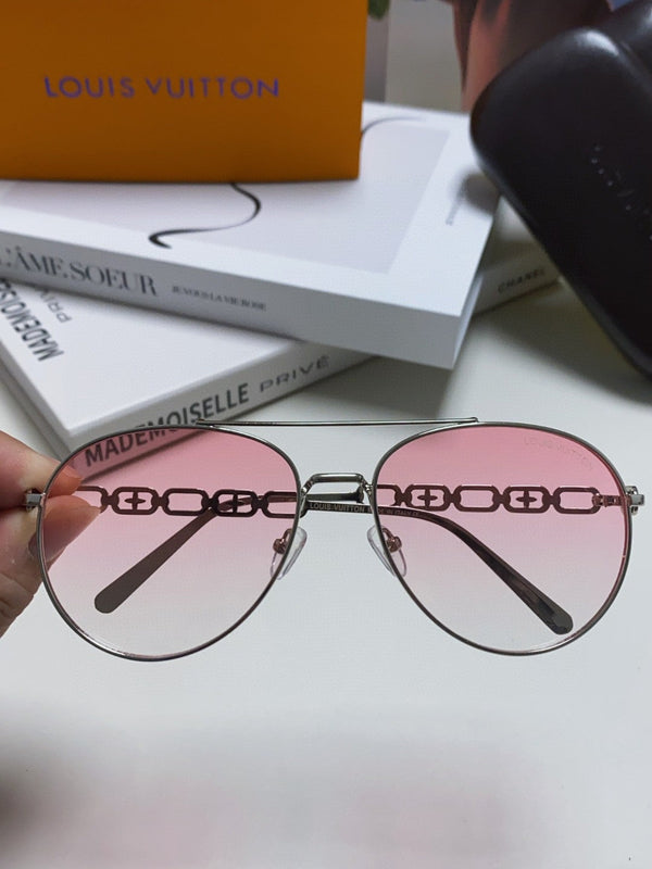CHAIN PILOT SUNGLASS 581380 IN SILVER METAL PINK SMOKE LENSES