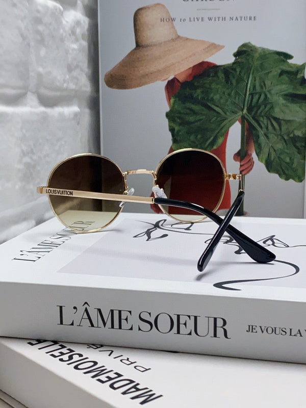 SIGNATURE ROUND SUNGLASS 581382 IN GOLD METAL BROWN SMOKE LENSES