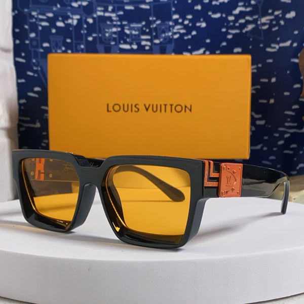 RECTANGLE SUNGLASSES 575848 IN BLACK ACETATE ORANGE METAL YELLOW LENS