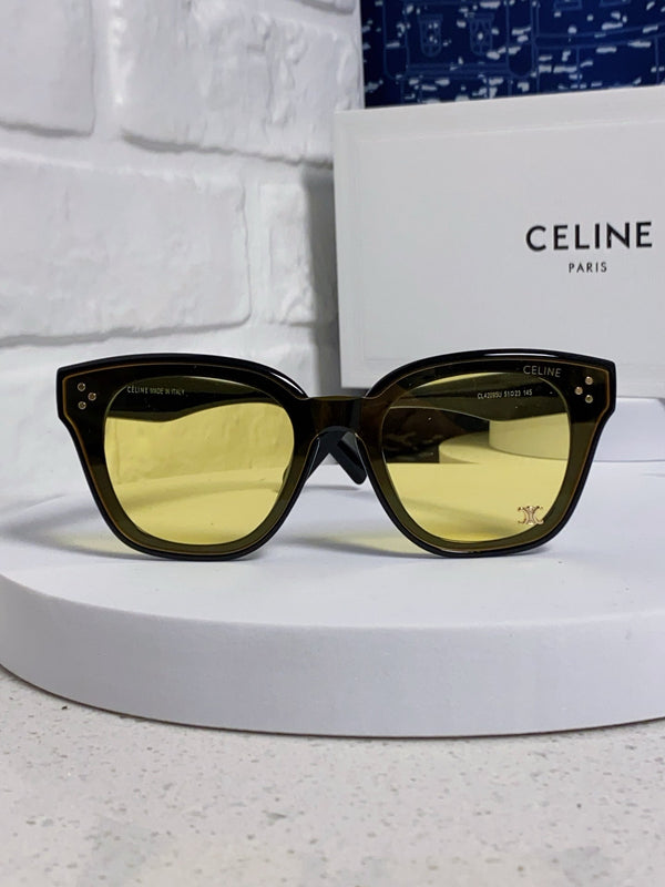 SQUARE SUNGLASS 575840 IN BLACK ACETATE GREEN LENSES