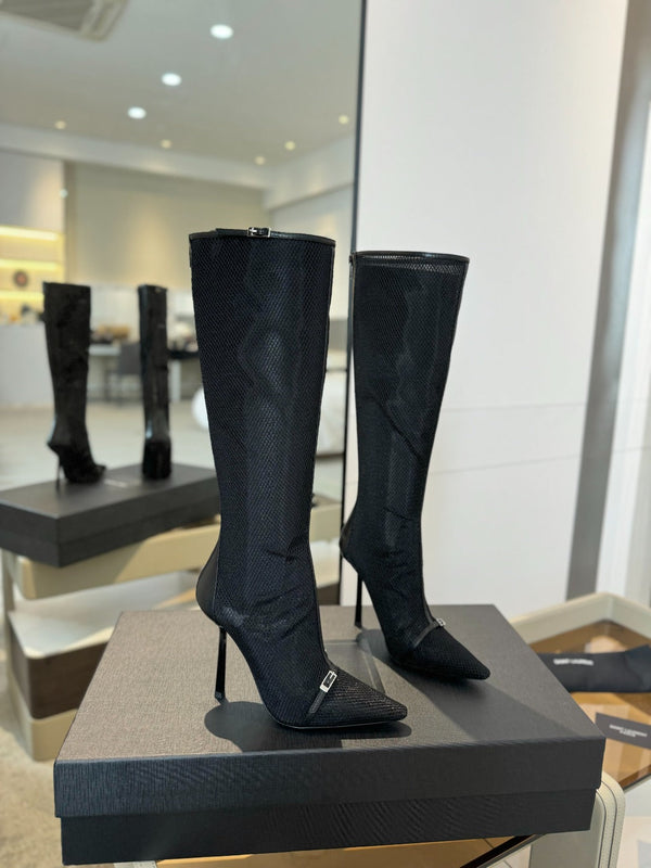 STIVALI ALTI AL GINOCCHIO IN RETE NERA