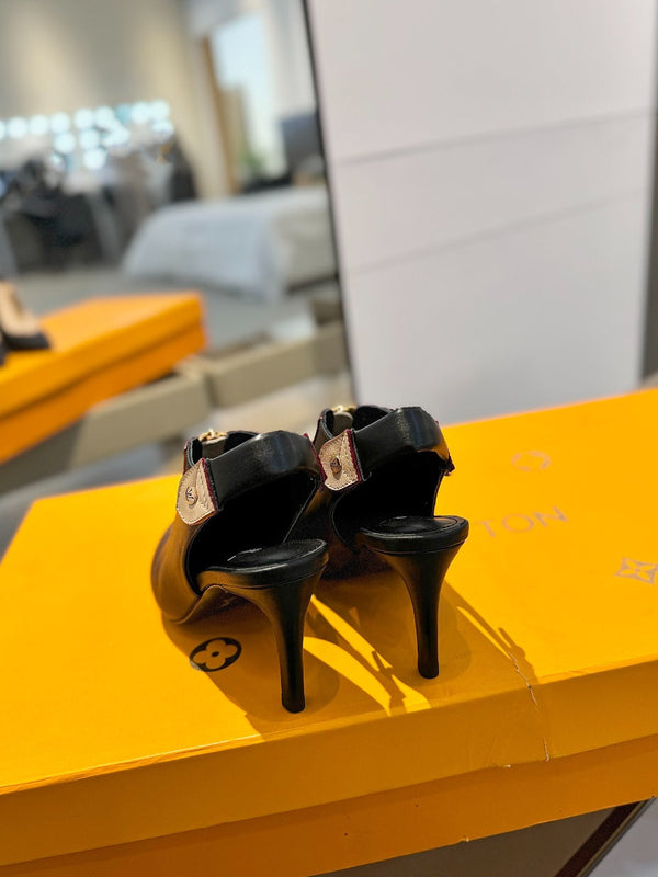 ALLURE HIGH 8 CM SLINGBACK IN BLACK MIX SAND BROWN CALFSKIN