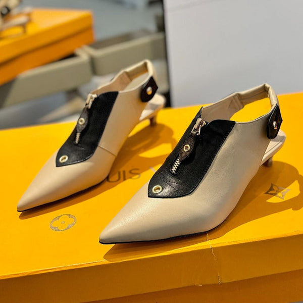 ALLURE HIGH 4.5 CM SLINGBACK IN SAND BROWN MIX BLACK CALFSKIN