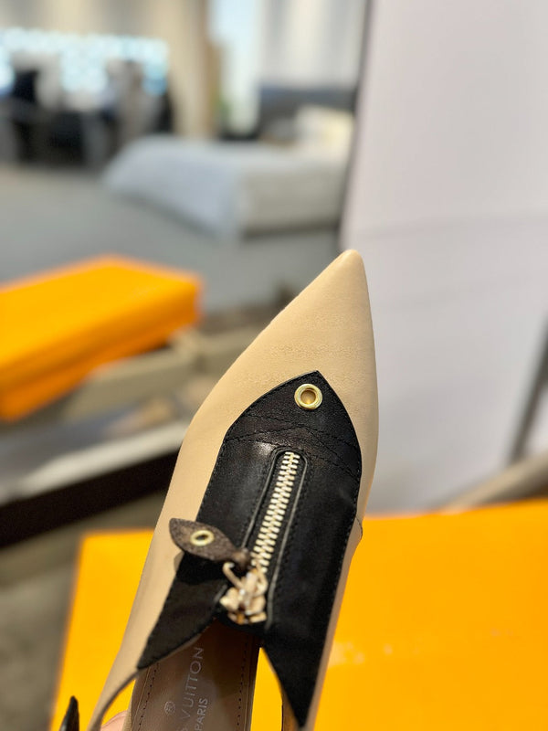 ALLURE HIGH 4.5 CM SLINGBACK IN SAND BROWN MIX BLACK CALFSKIN