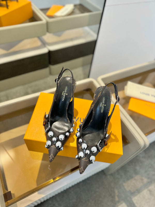 TACCO ALTO 95 MM IN VITELLO MONOGRAM MARRONE CIOCCOLATO CON CRISTALLI