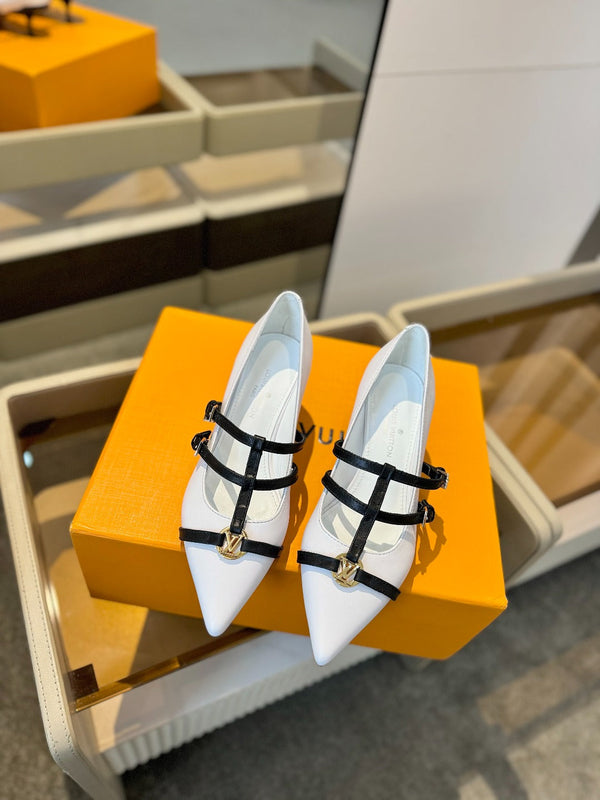 DÉCOLLETÉ ALTO 5 CM TRIPLO CINTURINO IN VITELLO BIANCO CON CINTURINO NERO