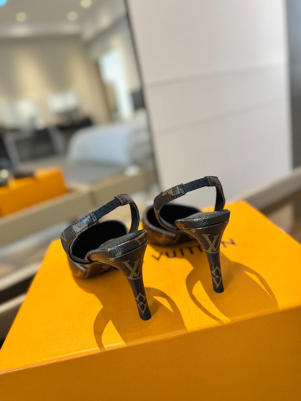 SANDALI CON TACCO ALTO 75 MM IN PELLE DI VITELLO MONOGRAMMA MARRONE CIOCCOLATO CON CRISTALLO