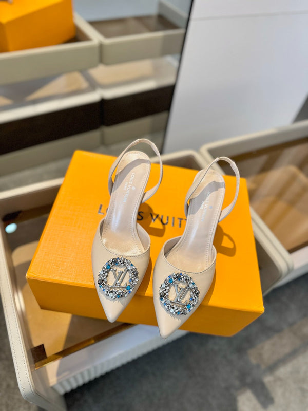 HIGH HEEL 75 MM SLINGBACK IN NUDE BEIGE CALFSKIN WITH CRYSTAL