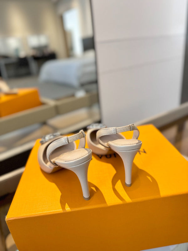 HIGH HEEL 75 MM SLINGBACK IN NUDE BEIGE CALFSKIN WITH CRYSTAL