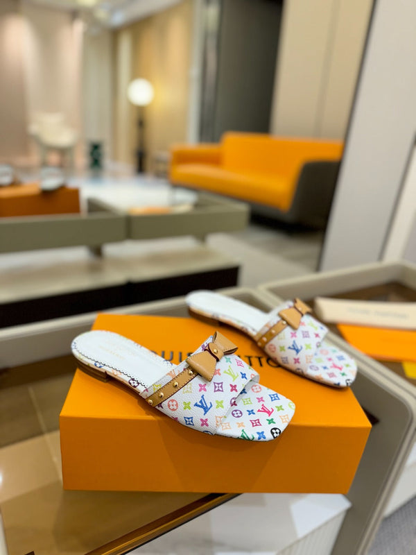 LV x TM 6AM Flat Mule White and Multicolored Monogram coated canvas 241225