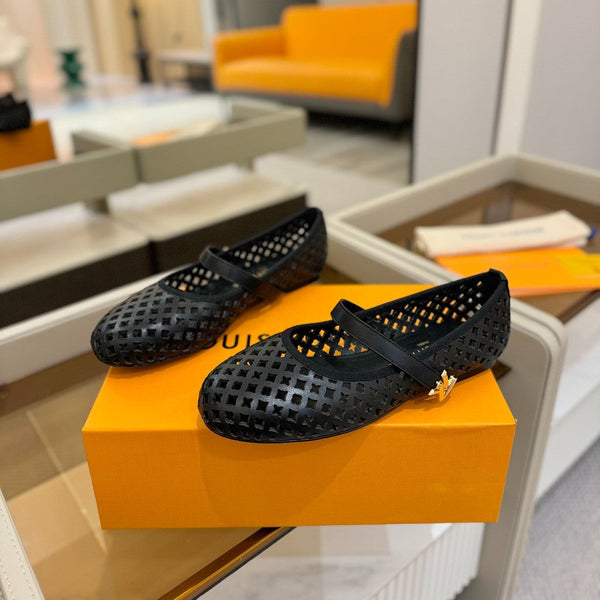 Romy Flat Ballerina Black Perforated Patent Calf Leather 241231