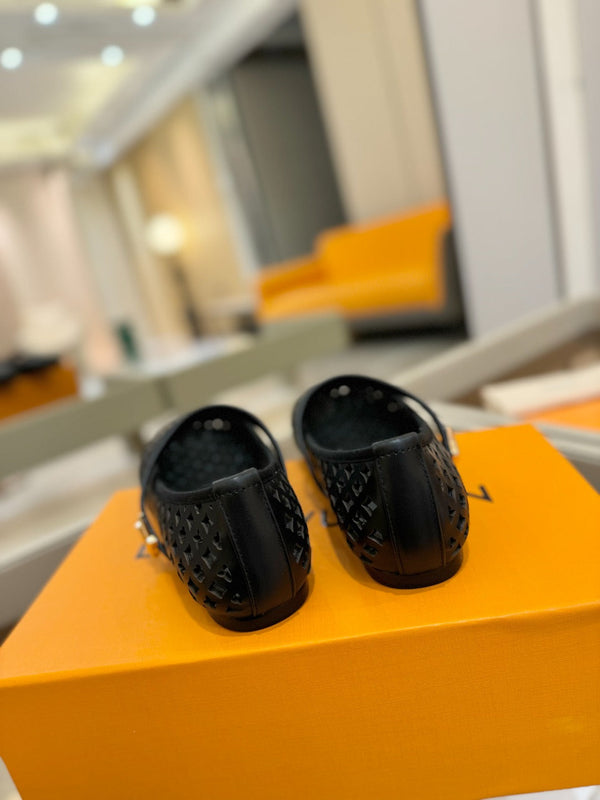 Romy Flat Ballerina Black Perforated Patent Calf Leather 241231