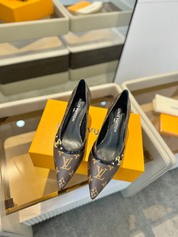 6AM 5.5cm Brown Monogram Canvas and Patent Leather Pumps 241203