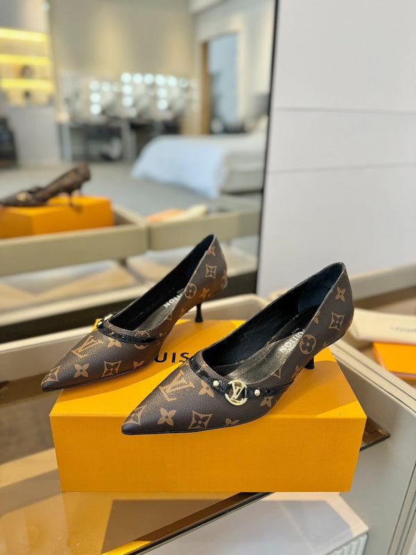 6AM 5.5cm Brown Monogram Canvas and Patent Leather Pumps 241203