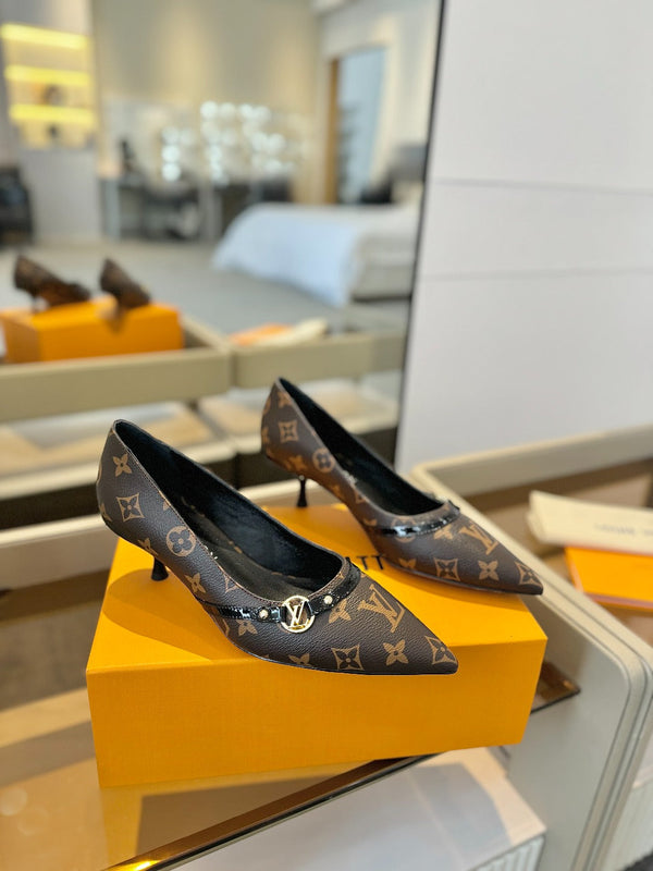 6AM 5.5cm Brown Monogram Canvas and Patent Leather Pumps 241203