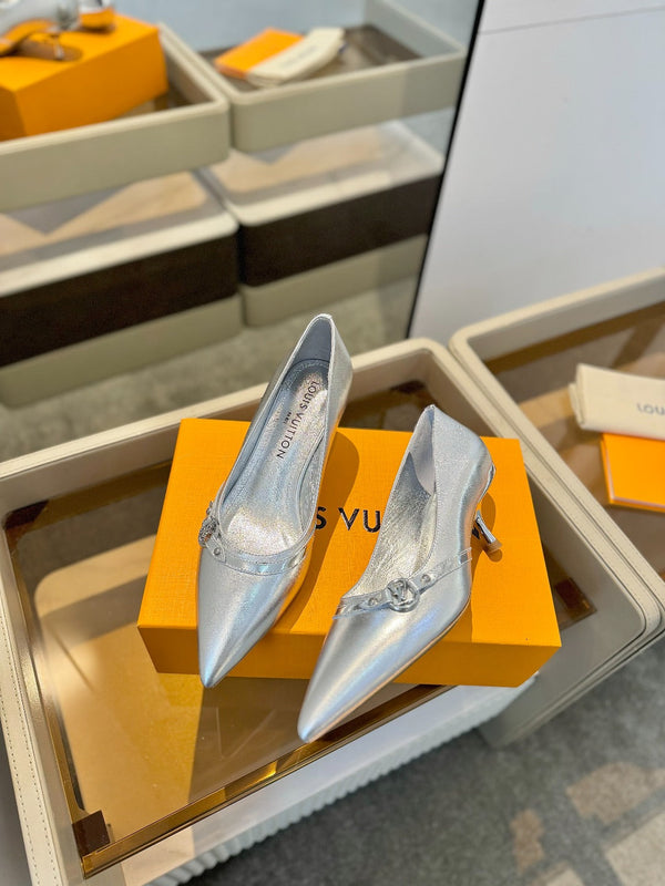 6AM 5.5cm Silver Metallic Leather Pumps 241209