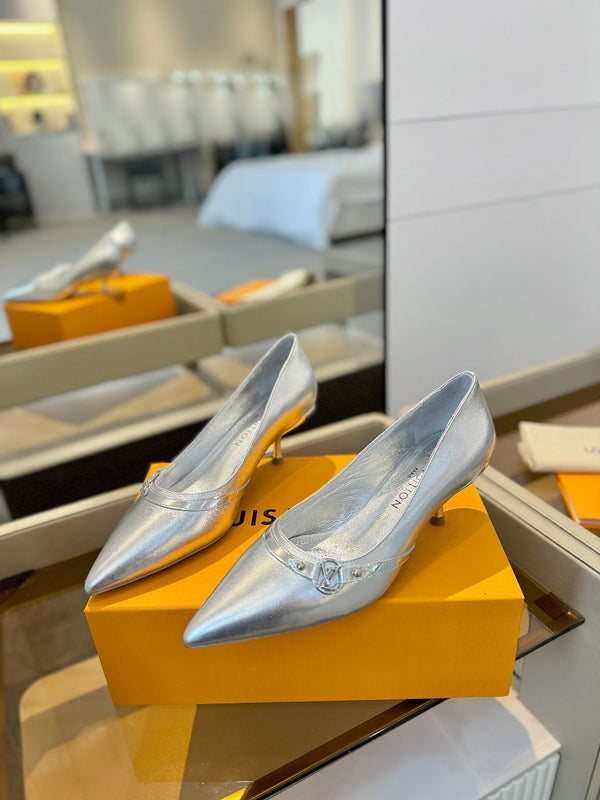 6AM 5.5cm Silver Metallic Leather Pumps 241209