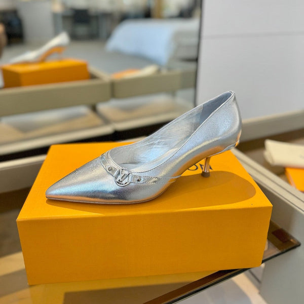 6AM 5.5cm Silver Metallic Leather Pumps 241209