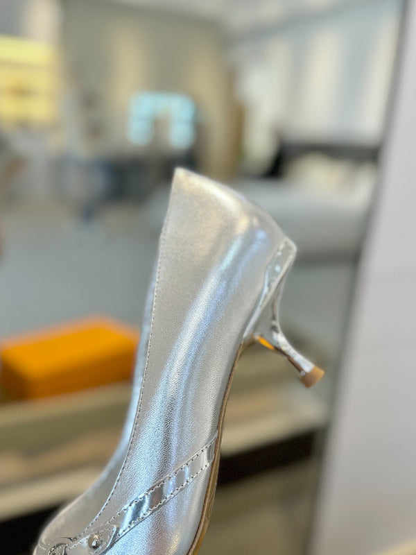 6AM 5.5cm Silver Metallic Leather Pumps 241209