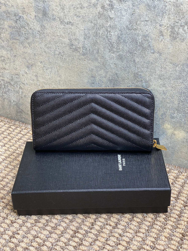 YSL Zippy Long Wallet Black Caviar Cowhide GHW