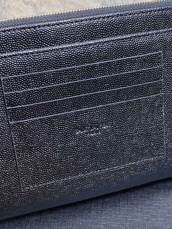 YSL Hardware Logo Zipper Clutch 23cm Black Caviar Cowhide