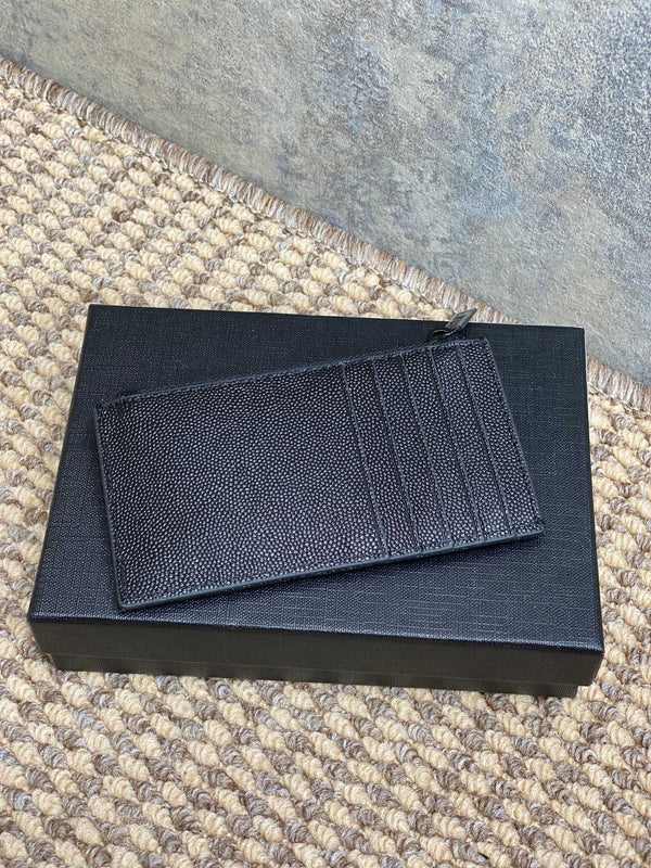 YSL Zip Coin Case With Card Full Black Caviar Cowhide GHW