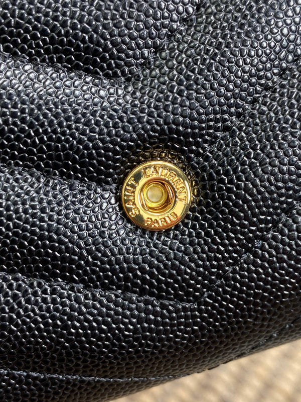 YSL Cassandre Envelope Flap Wallet Black Caviar Cowhide GHW