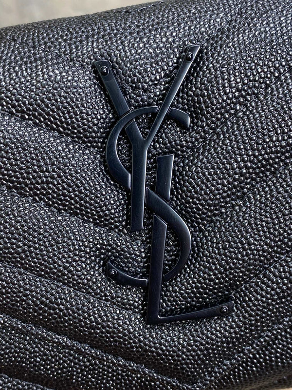 YSL Cassandre Envelope Flap Wallet Full Black Caviar Cowhide