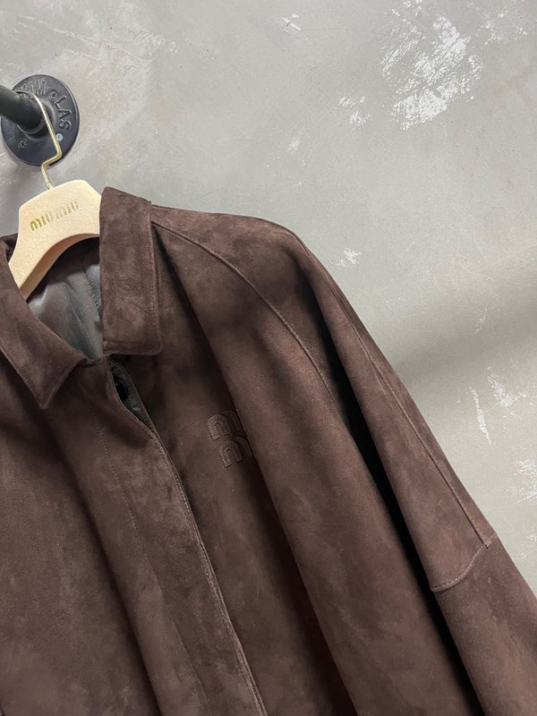 Giacca Miu Miu 2025 in pelle scamosciata di pecora marrone