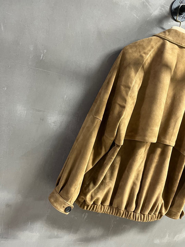 Giacca Miu Miu 2025 in pelle scamosciata di pecora color cammello