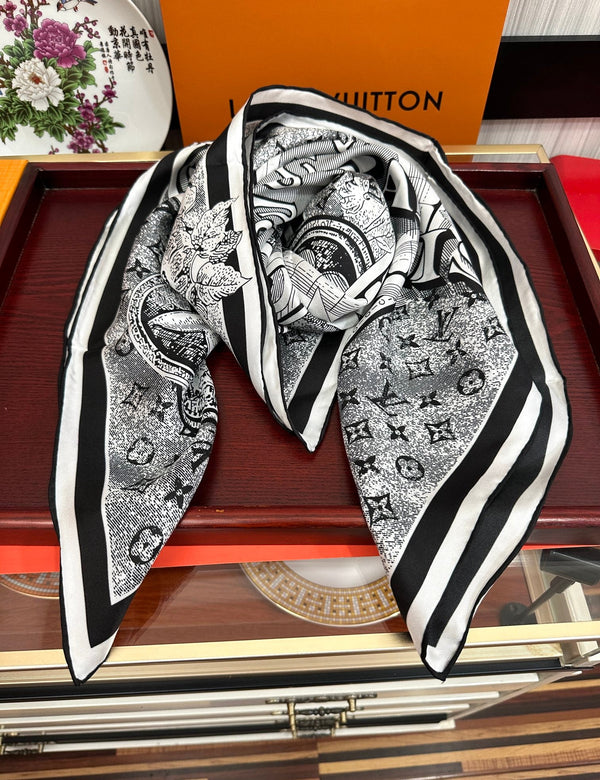 SCIARPA QUADRATA IN SETA MARVELOUS TRUNKS 90 CM NERO MIX BIANCO 399997