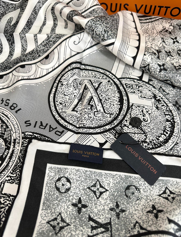 SCIARPA QUADRATA IN SETA MARVELOUS TRUNKS 90 CM NERO MIX BIANCO 399997