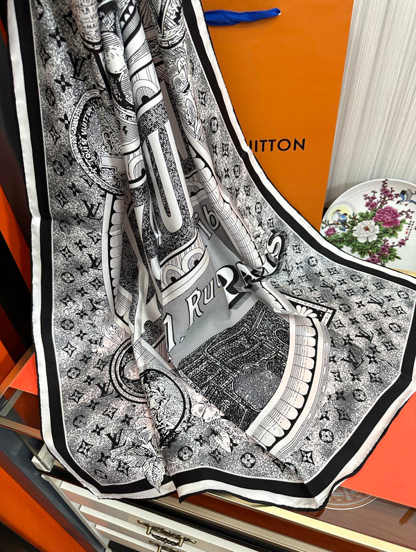 SCIARPA QUADRATA IN SETA MARVELOUS TRUNKS 90 CM NERO MIX BIANCO 399997