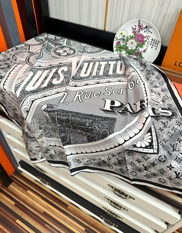 SCIARPA QUADRATA IN SETA MARVELOUS TRUNKS 90 CM NERO MIX BIANCO 399997