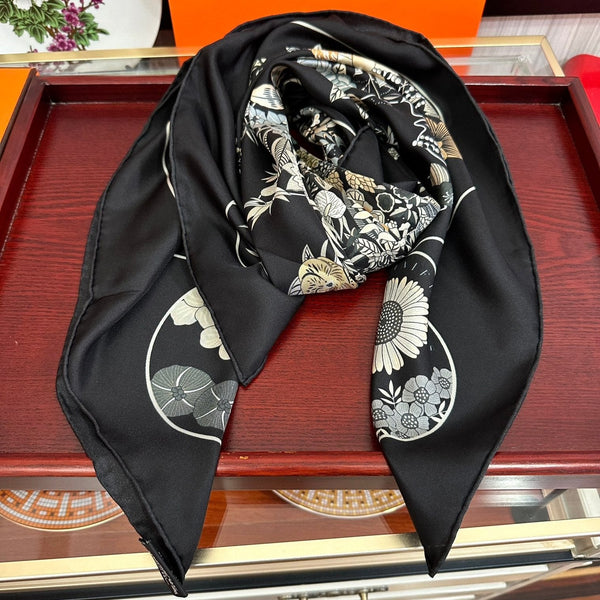 Planifleurs Scarf 90 CM Black Colorful Silk 404029
