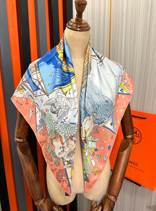 Square Scarf 90 CM Pink Orange Colorful Silk