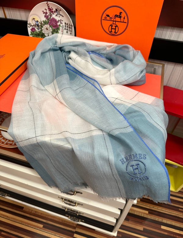 Scarf 90 Cm Light Blue Mix White Caro Cashmere