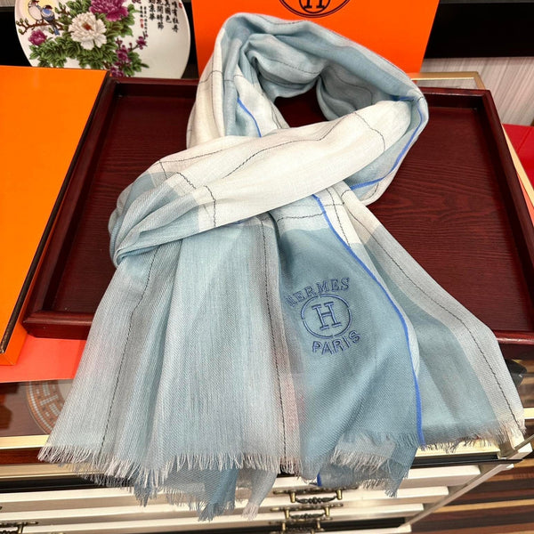 Scarf 90 Cm Light Blue Mix White Caro Cashmere