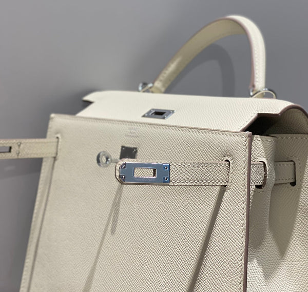 Hermes Kelly Bag Milkshake White Silver Epsom Leather 249772