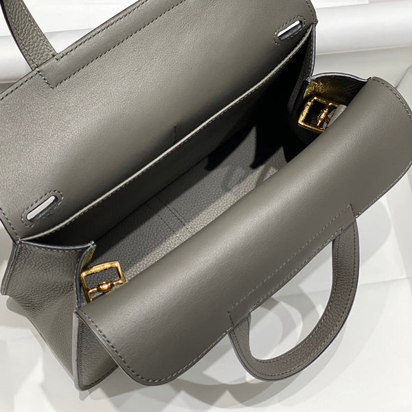 HALZAN 25 HANDLE BAG IN GREY GRAINED CALFSKIN