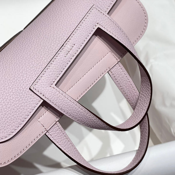 HALZAN 25 HANDLE BAG IN BABY PINK GRAINED CALFSKIN