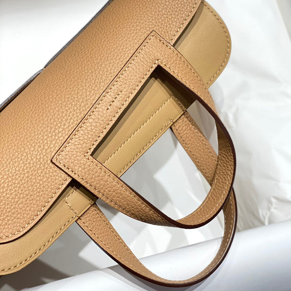 BORSA HALZAN 25 CON MANICO IN PELLE DI VITELLO MARTELLATA MARRONE TORTILLA