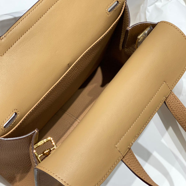 BORSA HALZAN 25 CON MANICO IN PELLE DI VITELLO MARTELLATA MARRONE TORTILLA