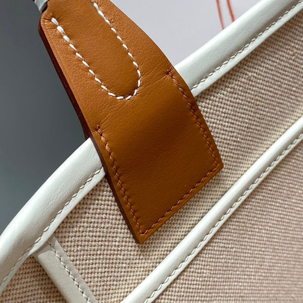 STEEPLE 28 BAG IN OFF-WHITE MIX LIGHT RED CANVAS AND BROWN SWIFT LEATHER