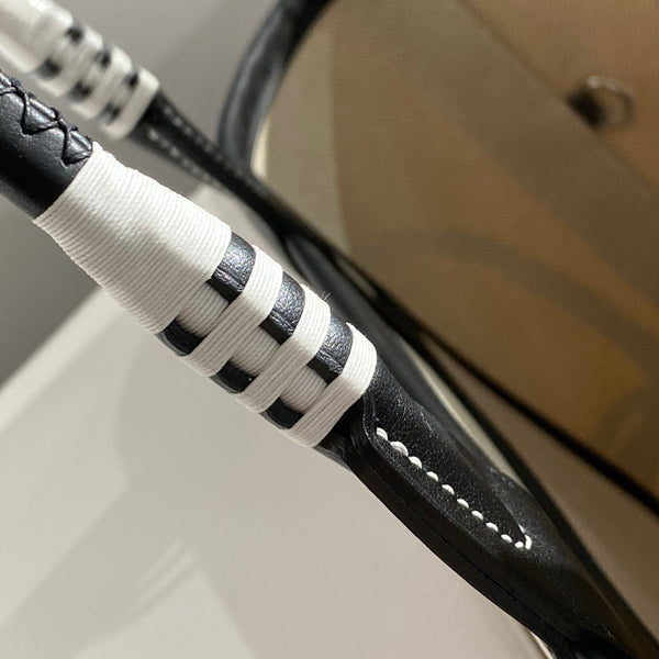 STEEPLE 28 BAG IN OFF-WHITE MIX BLUE CANVAS AND BLACK CALFSKIN