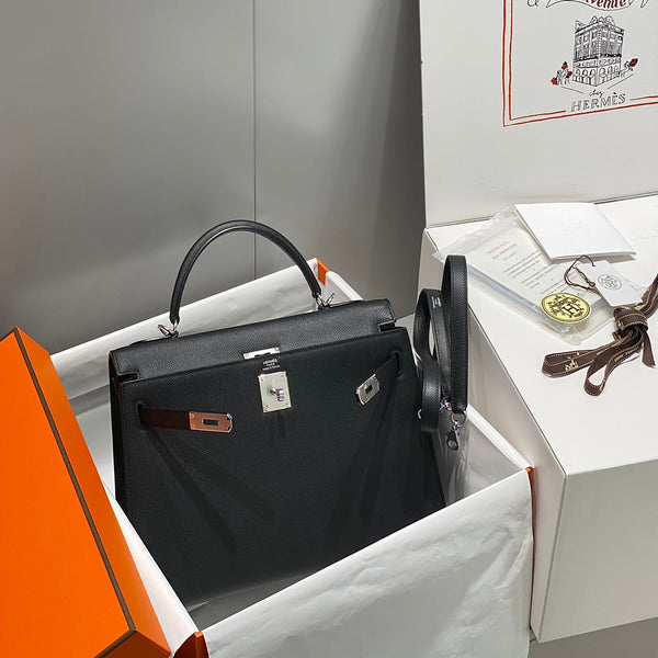 Hermes Black Epsom Leather Kelly 32 Top Handle Bag 249758