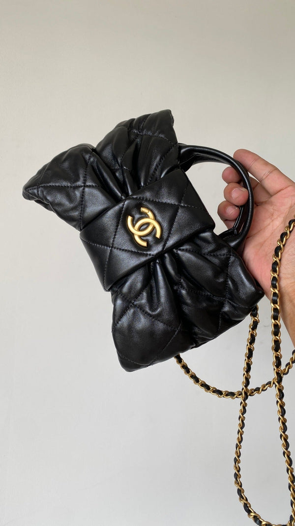 CC 25 AW Mini Bow Bag 26.5cm Black Shiny Lambskin