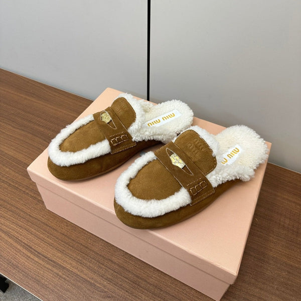 Miu Mule Half Fur Vintage Brown Suede