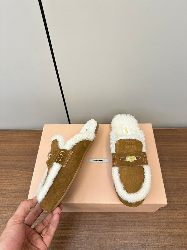 Miu Mule Half Fur Vintage Brown Suede